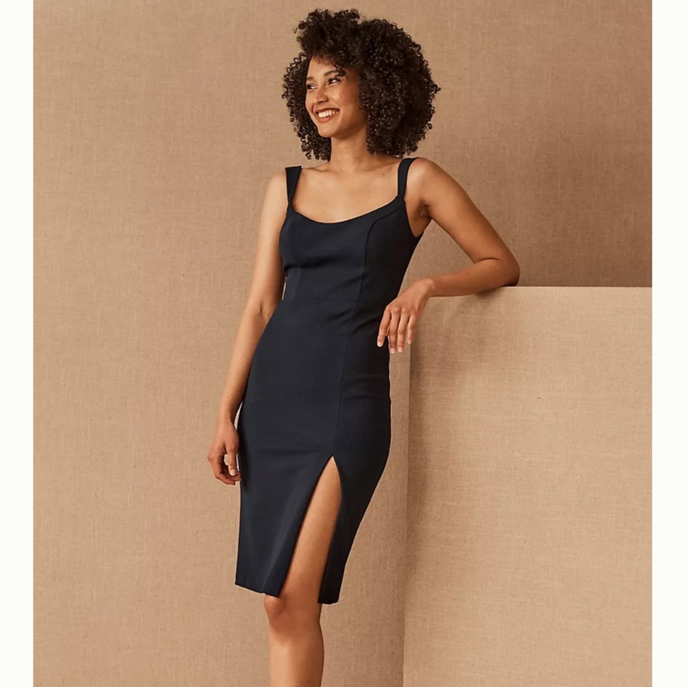 BHLDN Black Midi Sheath Dress with Side Slit